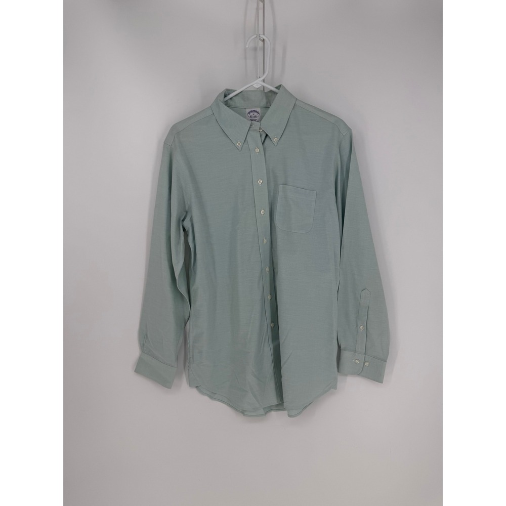 Brooks Brothers Shirt Mens 12 Green Semi-Fitted Non-Iron Supima Cotton Oxford